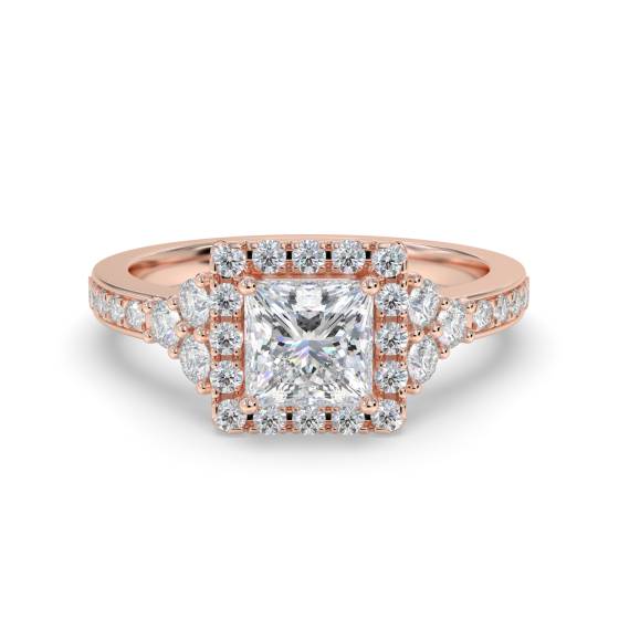 Princess Diamond Single Halo Designer Ring
