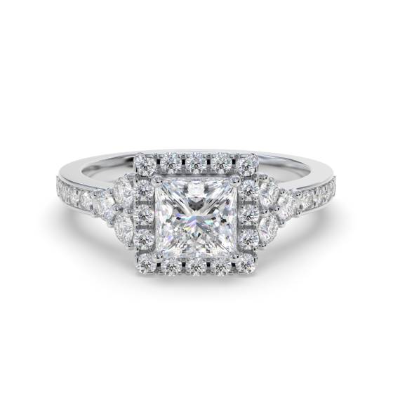 Princess Diamond Single Halo Designer Ring