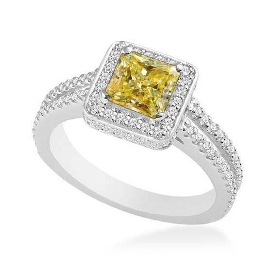 0.75ct SI2 Natural Fancy Yellow Princess Diamond Ring