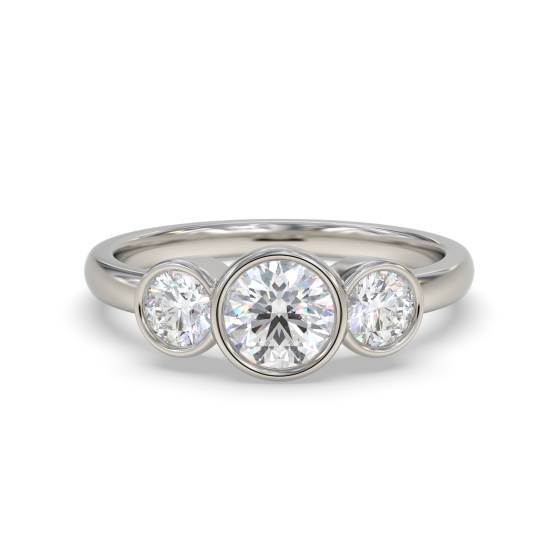 Round Cut Bezel Set Trilogy Ring