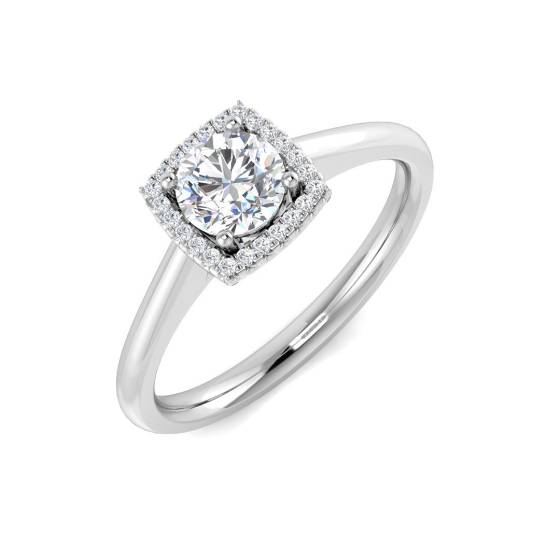 0.55ct VS/E-F Natural Round cut Diamond Halo Ring in 18k White Gold