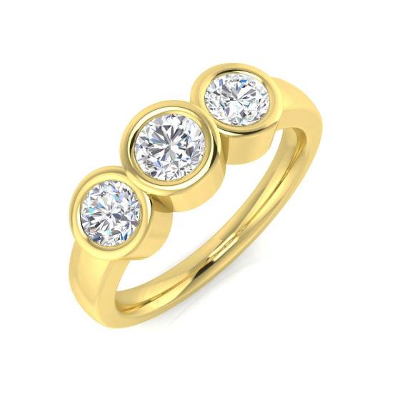 1.00ct VS/E-F Natural Round Cut Diamond Trilogy Ring in 18k Yellow Gold