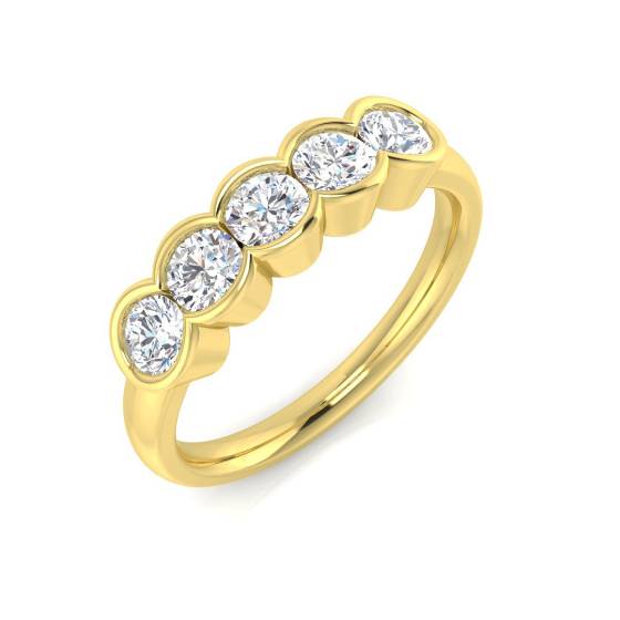0.75ct VS/F-G Natural Round cut Diamond Half Eternity Ring in 18k Yellow Gold