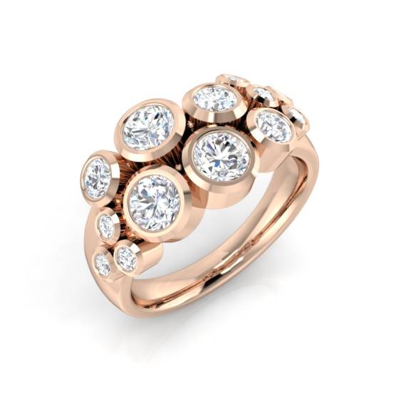 1.55ct VS/F-G Natural Round Cut Diamond Rubover Multistone Rings in 18k Rose Gold