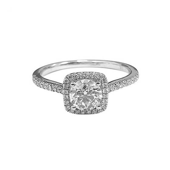 0.85ct VS/F-G Natural Round Cut Diamond Halo Shoulder Set Ring in 18k White Gold