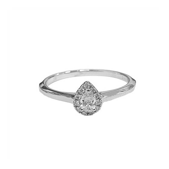 0.18ct VS/E-F Natural Pear Halo Diamond Ring in 18k White Gold