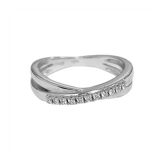 0.08ct VS/E-F Designer Crossover Round Cut Natural Diamond Wedding Ring