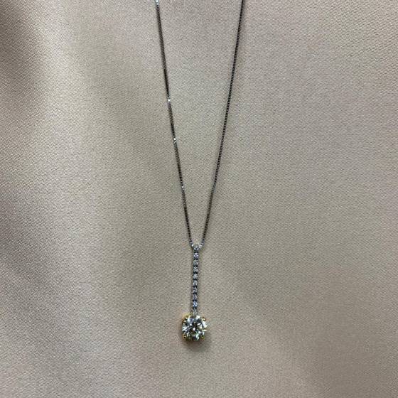0.78ct I1/FY Natural Round Cut Diamond Drop Pendant in 18k White Gold