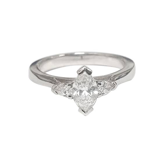 GIA Certified 0.65ct VS2/D Marquise and Natural Pear 3 Stone Diamond Ring in Platinum