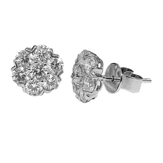 1.60ct VS/E-F Round Cut Natural Cluster Diamond Earrings in 18k White Gold