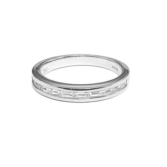 0.35ct VS/F-G Natural Baguette Diamond Half Channel Eternity Ring in 18k White Gold