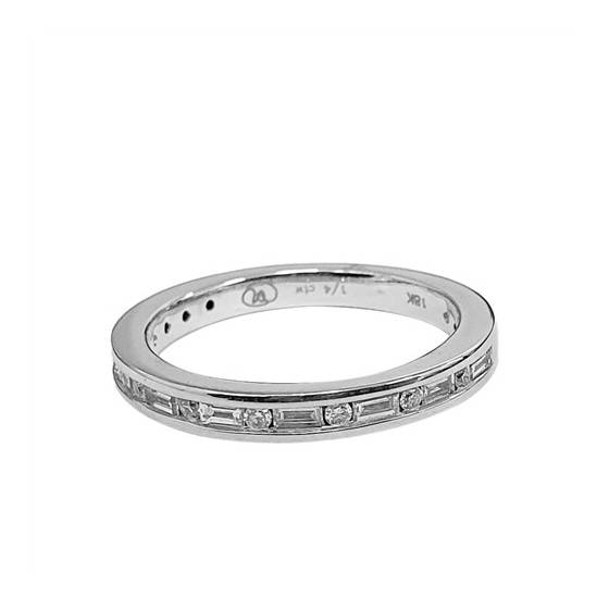0.25ct VS/F-G Round and Natural Baguette Diamond Half Channel Eternity Ring in 18k White Gold