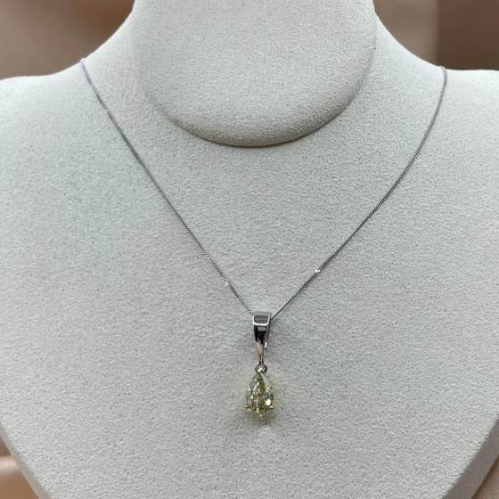 1.01ct SI2/FY Natural Pear Cut Diamond Solitaire Pendant in 18k Yellow/White Gold