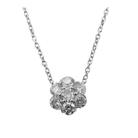 1.50ct VS/F-G Round Natural Cluster Diamond Pendant in 18k White Gold