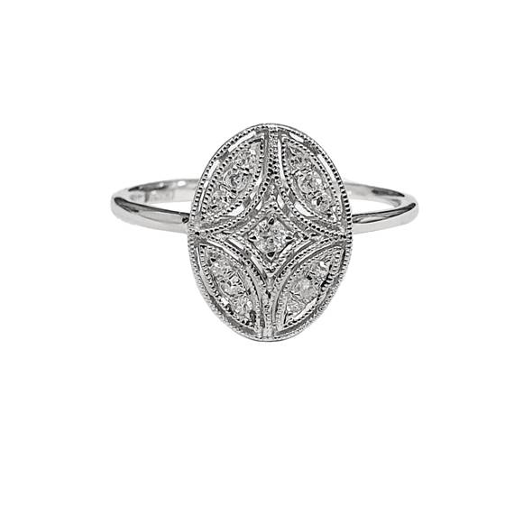 0.11ct VS/E-F Oval Shape Round Cut Natural Cluster Diamond Ring in 18k White Gold