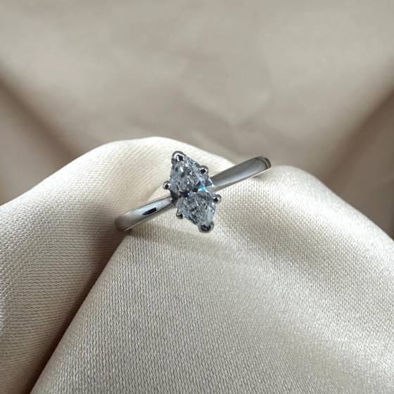 0.45ct VS2/E Natural Marquise Cut Diamond Solitaire Ring in 18k White Gold