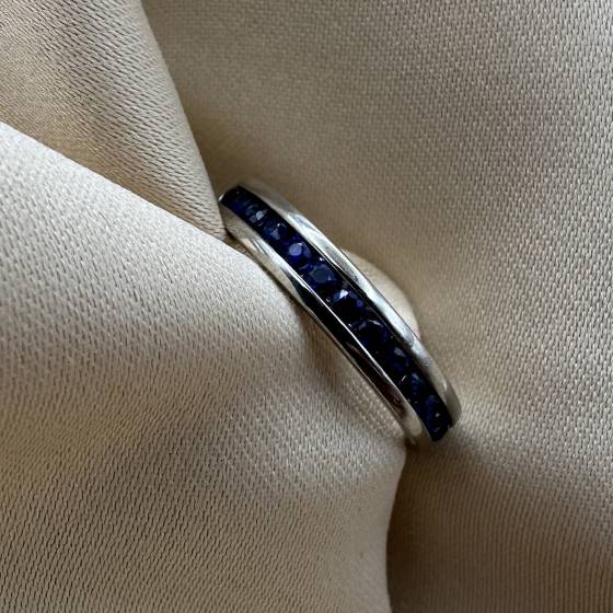 0.50ct Round Cut Blue Sapphire Gemstone Eternity Ring in 18k White Gold