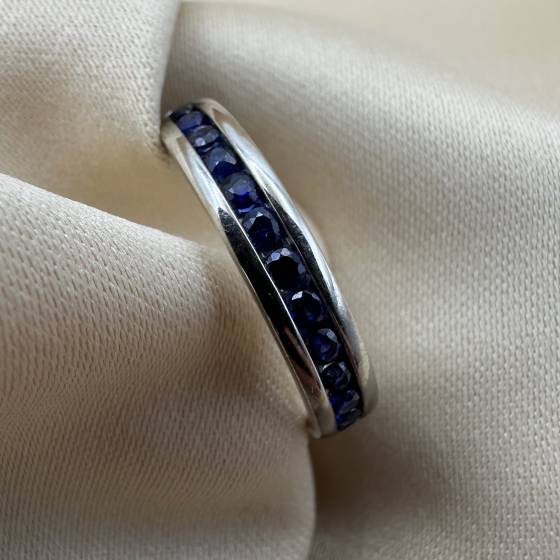 0.50ct Round Cut Blue Sapphire Gemstone Eternity Ring in 18k White Gold