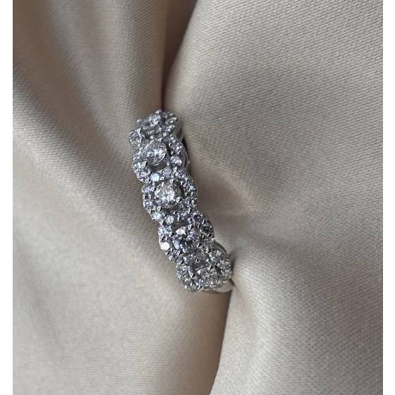 1.00ct VS/F-G Natural Round Cut Diamond Cluster Ring in 18k White Gold