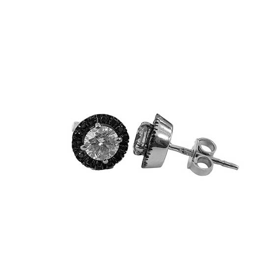 1.08ct I1/E-F Natural Round Cut Fancy Black Diamond Halo Designer Earrings in 18k White Gold