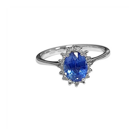 1.54ct VS/F-G Blue Sapphire and Natural Diamond Halo Gemstone Ring
