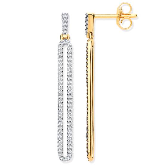 9k Yellow Gold Long Loop Drop 0.25ct Diamond Earrings