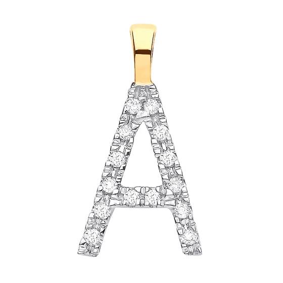 Alphabet A Diamond Set Initial Pendant in 9K Yellow Gold