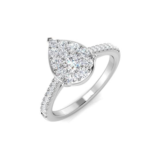 0.60ct VS/E-F Natural Pear Cut Diamond Cluster Ring in 18k White Gold
