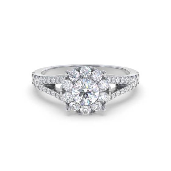 0.65ct VS/F-G Natural Round Cut Diamond Cluster Ring in 18k White Gold