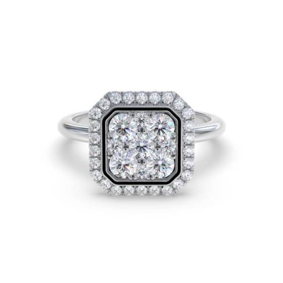 0.70ct VS/F-G Natural Round Cut Diamond Halo Cluster Ring in 18k White Gold