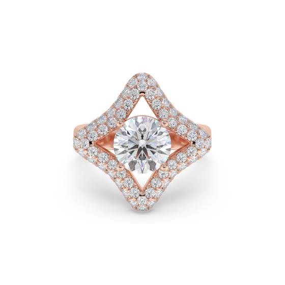 Natural Round Diamond Designer Ring in 9k Rose Gold