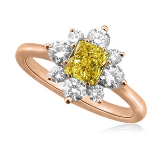 Fancy Yellow Radiant Diamond Cluster Ring