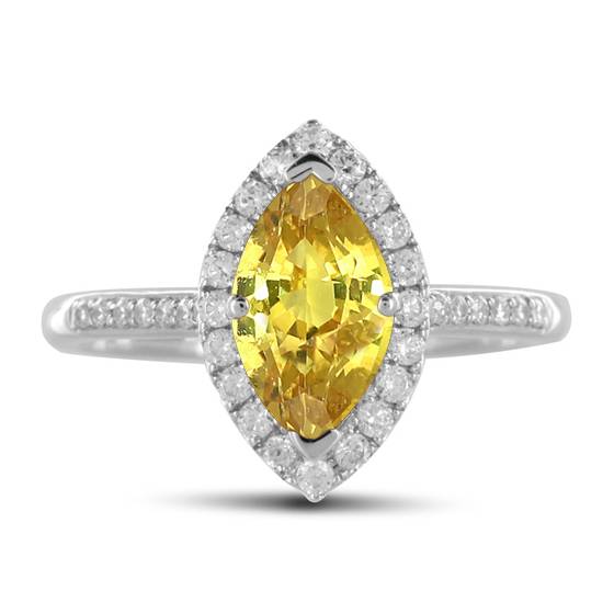 Fancy Yellow Marquise Diamond Single Halo Shoulder Set Ring