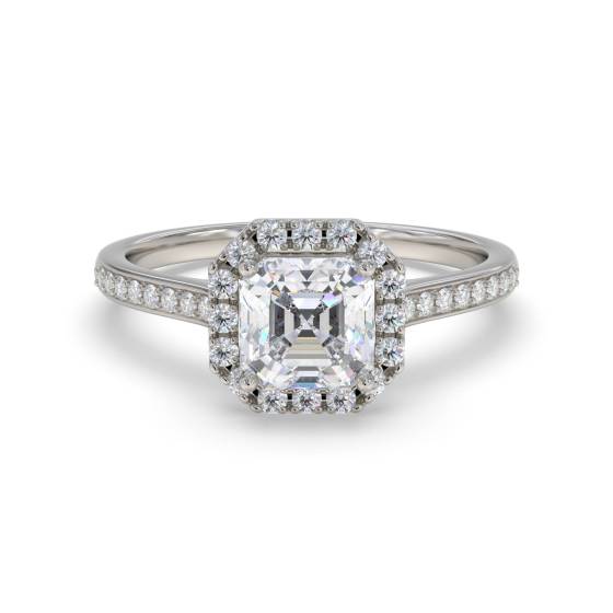 Asscher Diamond Single Halo Shoulder Set Ring