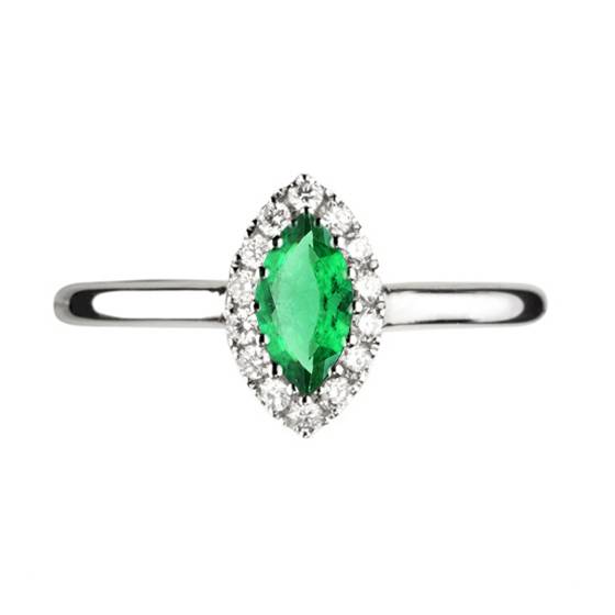 0.75ct Marquise Green Emerald and Diamond Halo Ring