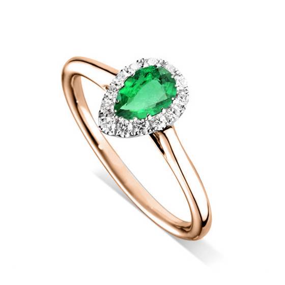 0.75ct Pear Green Emerald and Diamond Halo Ring