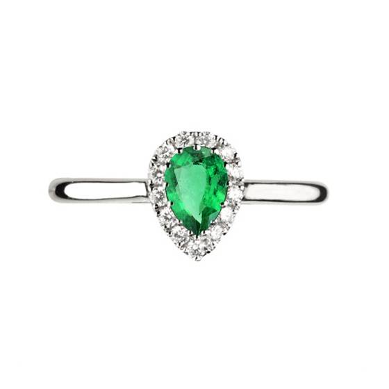 0.75ct Pear Green Emerald and Diamond Halo Ring