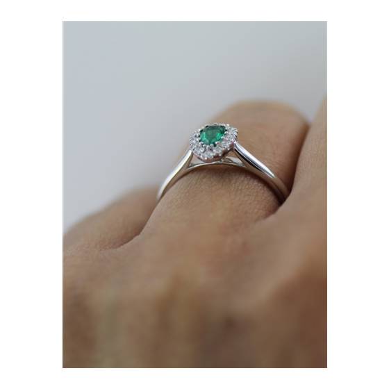 0.75ct Pear Green Emerald and Diamond Halo Ring