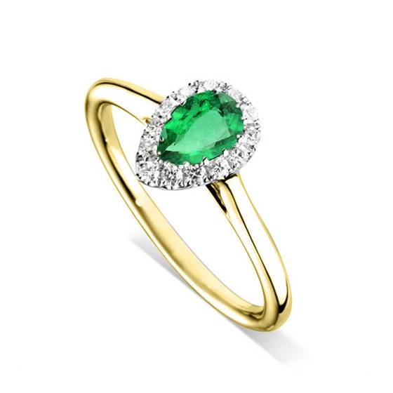 0.75ct Pear Green Emerald and Diamond Halo Ring