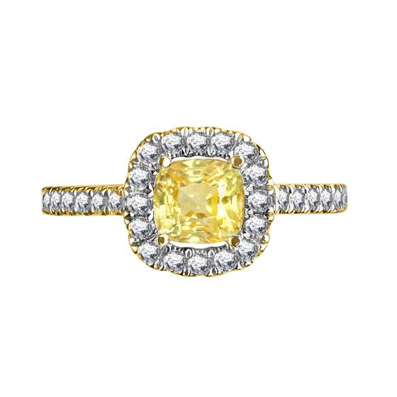 Fancy Yellow Cushion Diamond Shoulder Set Ring