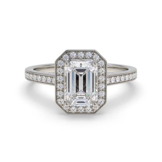 Emerald Diamond Single Halo Shoulder Set Ring