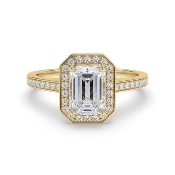 Emerald Diamond Single Halo Shoulder Set Ring