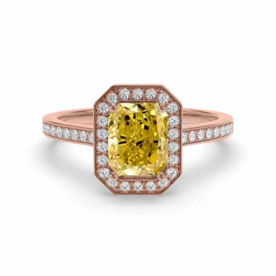 Fancy Yellow Radiant Diamond Halo Shoulder Set Ring