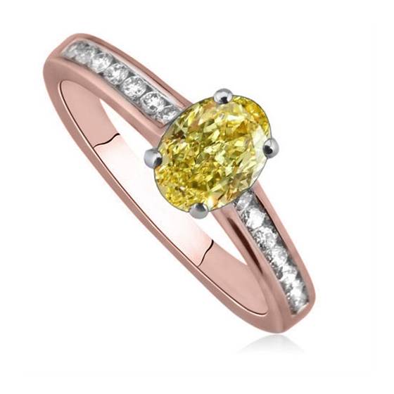 Fancy Yellow Oval Diamond Shoulder Set Ring