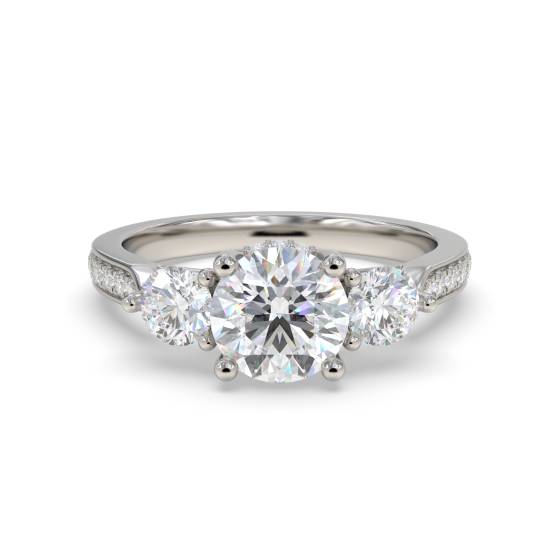 3 Stone Diamond Ring With Shoulder Diamonds