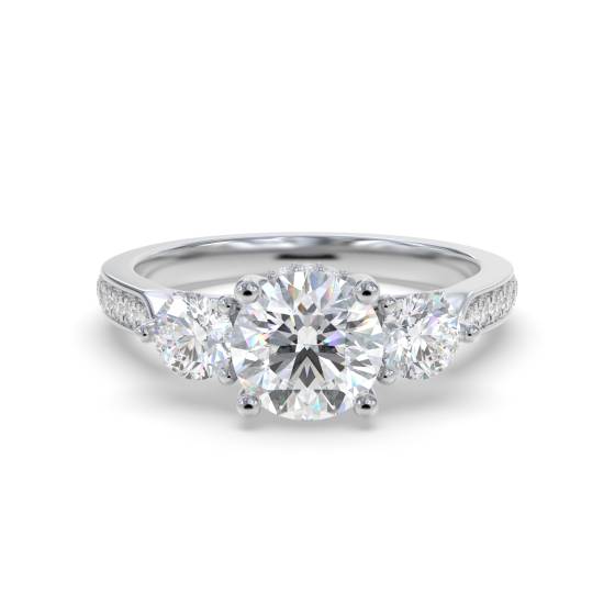 3 Stone Diamond Ring With Shoulder Diamonds