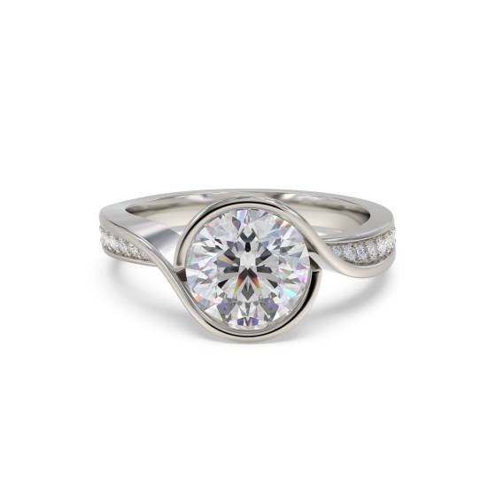 Round Diamond Bezel Set Shoulder Set Ring