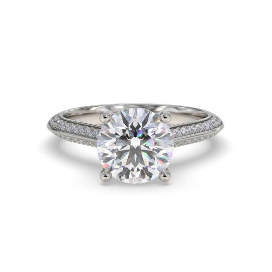 0.75ct VVS2/E Knife Edge Natural Round Shoulder Set Diamond Engagement Ring in Platinum