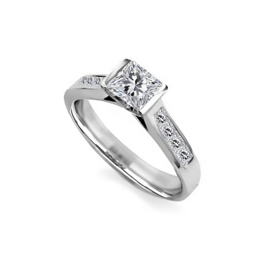 1.00ct I1/E Natural Princess Diamond Bezel Set Shoulder Set Ring in Platinum