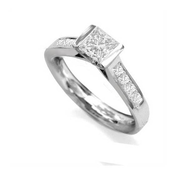 GIA Certified 0.50ct SI1/G Natural Princess Diamond Shoulder Set Ring in Palladium